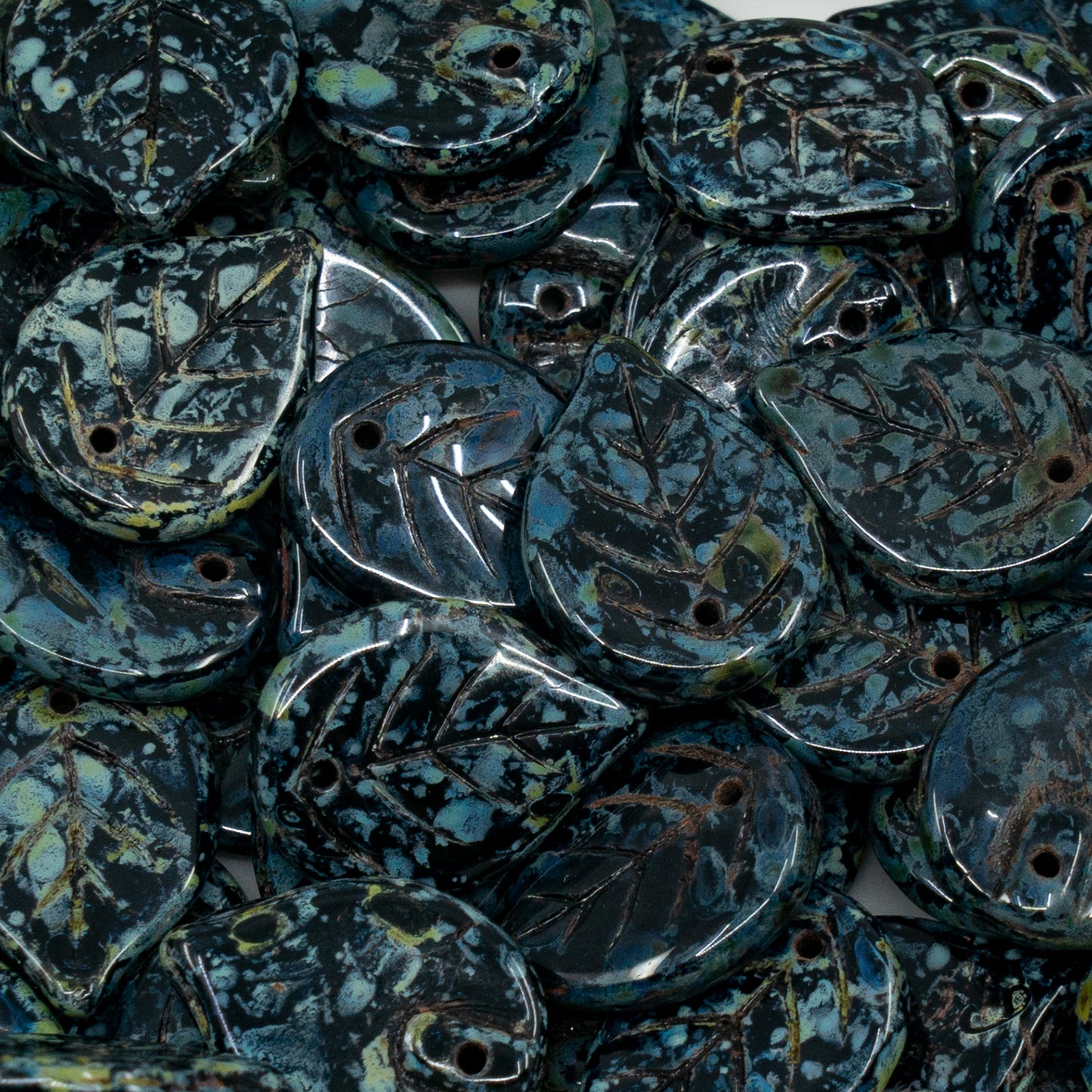 OUTLET 250g Apple Leaf Beads, 18 x 13 mm, Black Travertin (23980-86800), Glass, Czech Republic