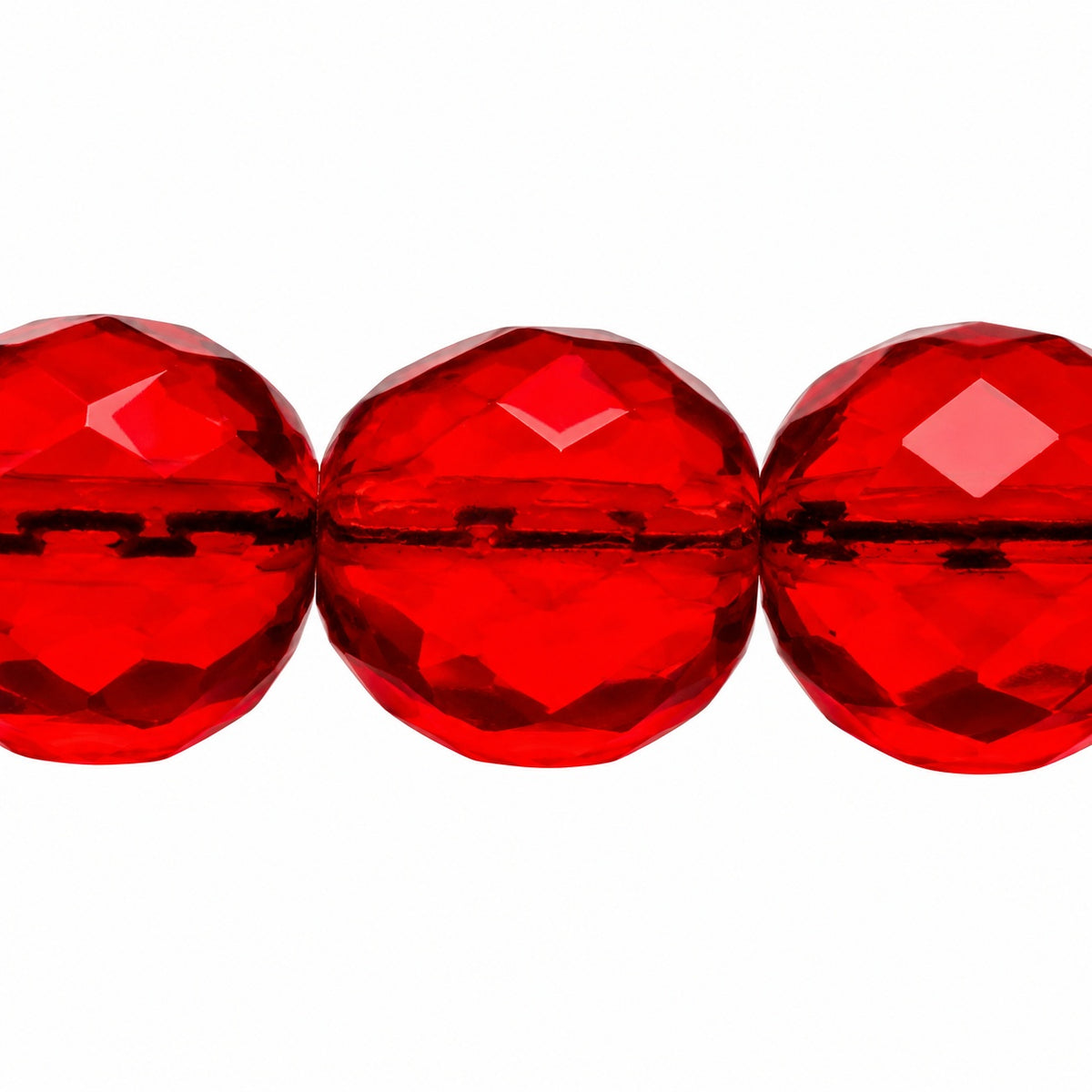 Faceted Round Fire Polished Beads, Light Siam (90070), Glass, Czech Republic