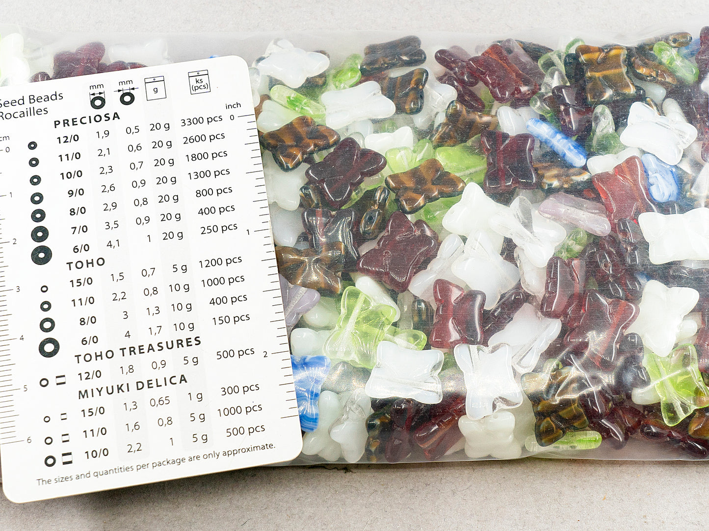 アウトレット 250g バタフライミックス、mi x mi mm、ミックスカラー(ミックス)、ガラス、チェコ共和国