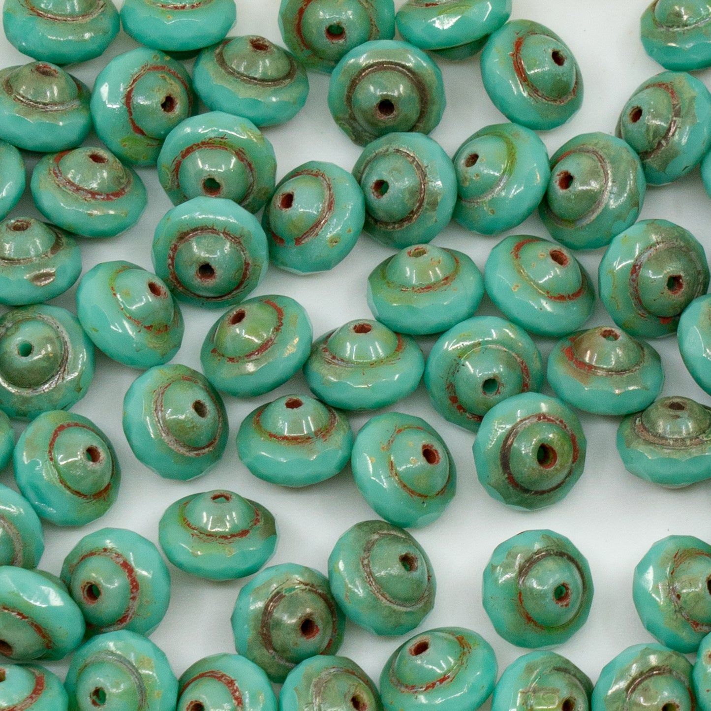 OUTLET 10g Faceted Special Cut Beads, 6 x 8 mm, Turquise Stain Strong (63120-86805), Glass, Czech Republic