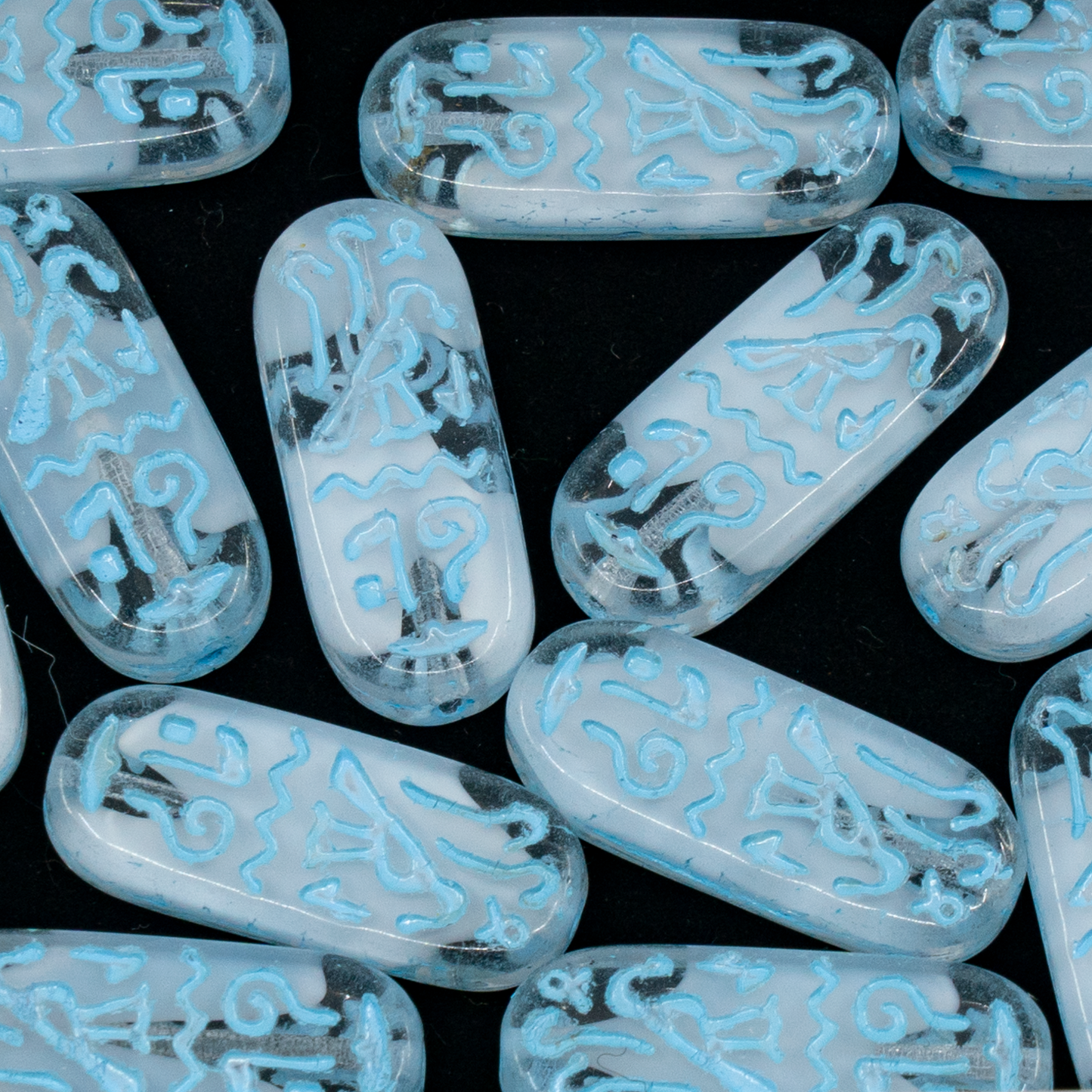 OUTLET 10g Egypt Rectangle Beads, 25 x 10 mm, Mix Crystal White Light Blue Lined (06008-54308), Glass, Czech Republic