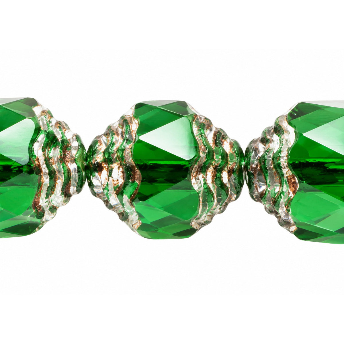 Special Cut Faceted Fire Polished Beads, Transparent Green Picasso (50140-43400), Glass, Czech Republic