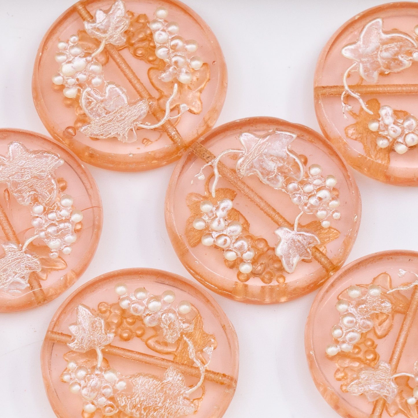 OUTLET 250g/50g Table Cut Grape Harvest Coin Bead, 22 x 22 mm, Transparent Pink White Lined (70110-54312), Glass, Czech Republic