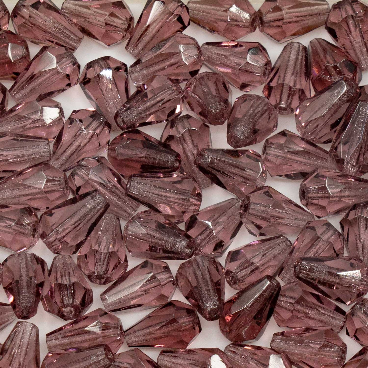 OUTLET 250g Pear Teardrop Beads Faceted Fire Polished, 10 x 7 mm, Transparent Light Amethyst (00030-81800), Glass, Czech Republic