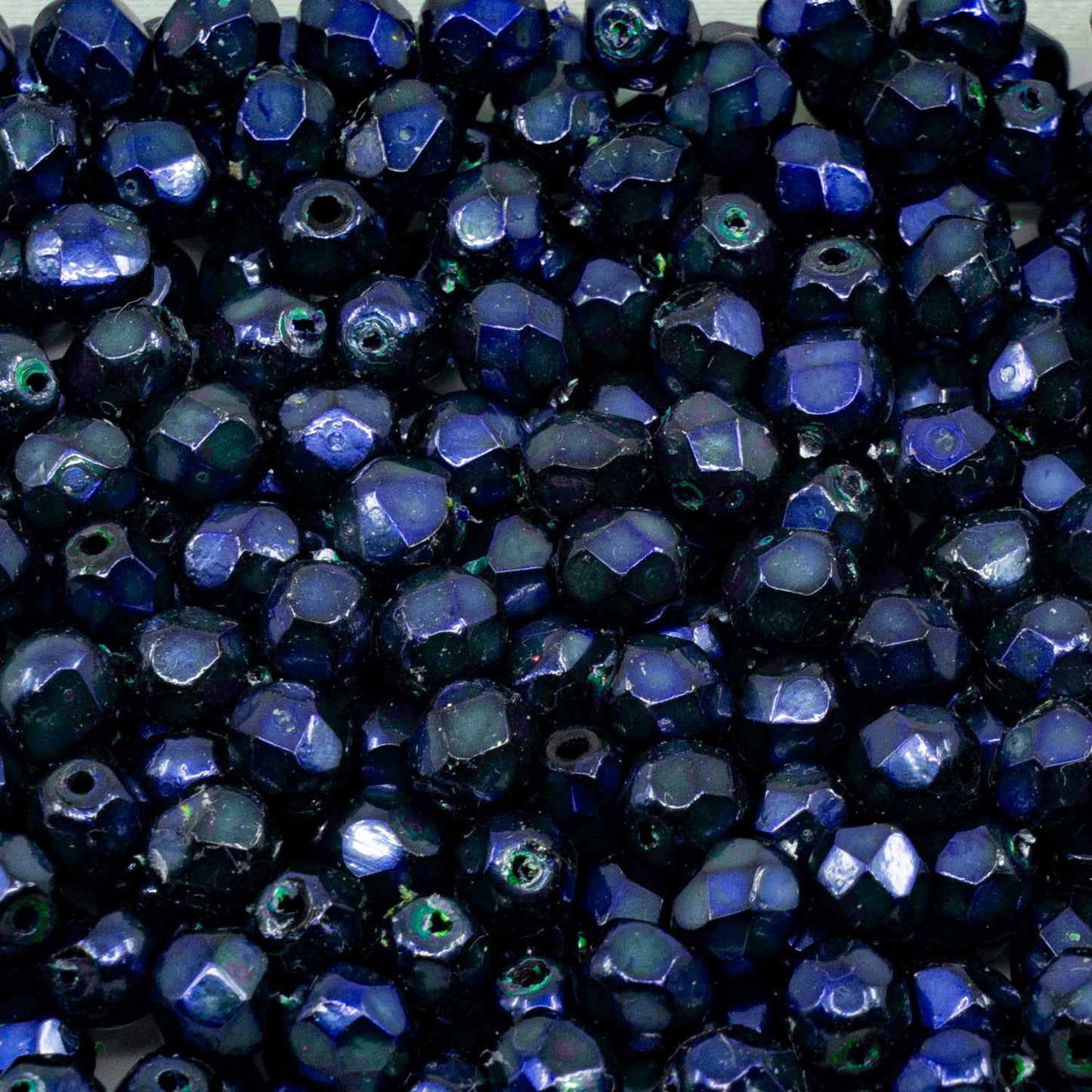 OUTLET Faceted Round Fire Polished Beads, 6 x 6 mm, Black Metallic Dark Blue (23980-72166), Glass, Czech Republic