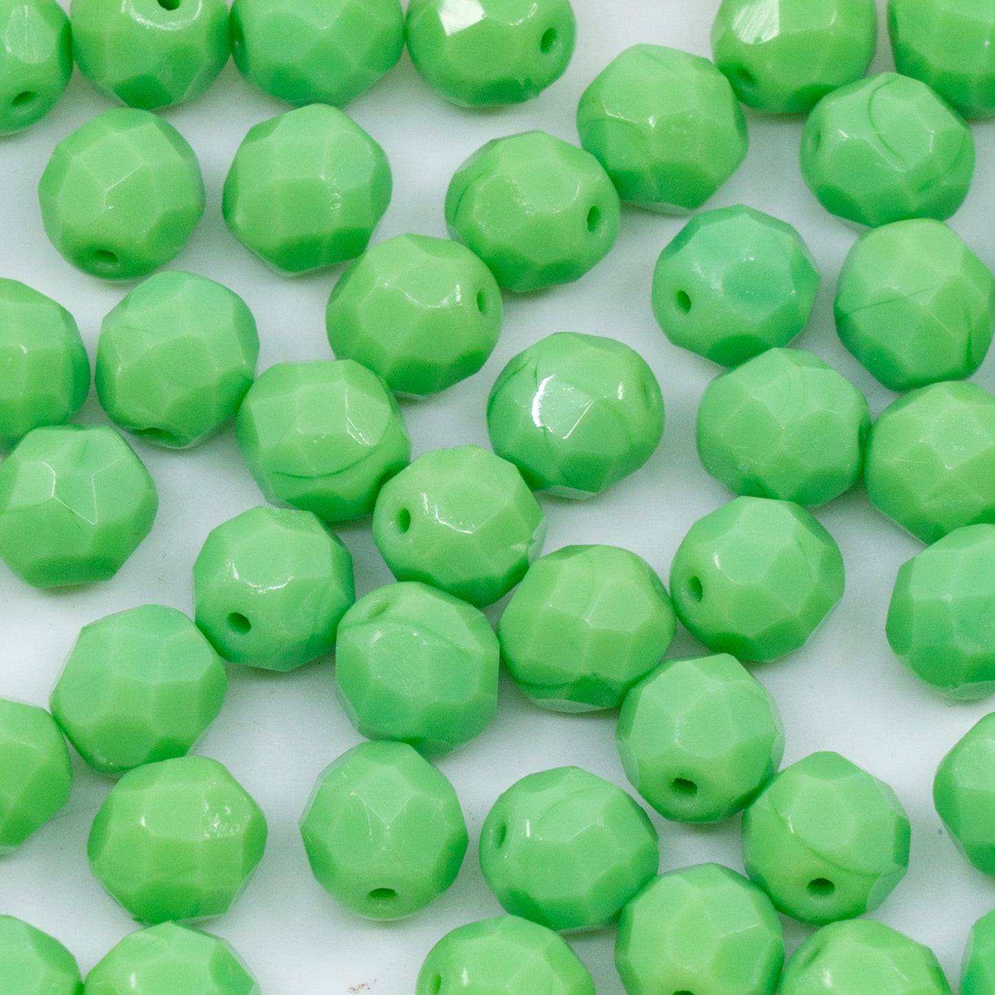 OUTLET 250g/50g Faceted Round Fire Polished Beads, 8 x 8 mm, Opaque Green (52100), Glass, Czech Republic