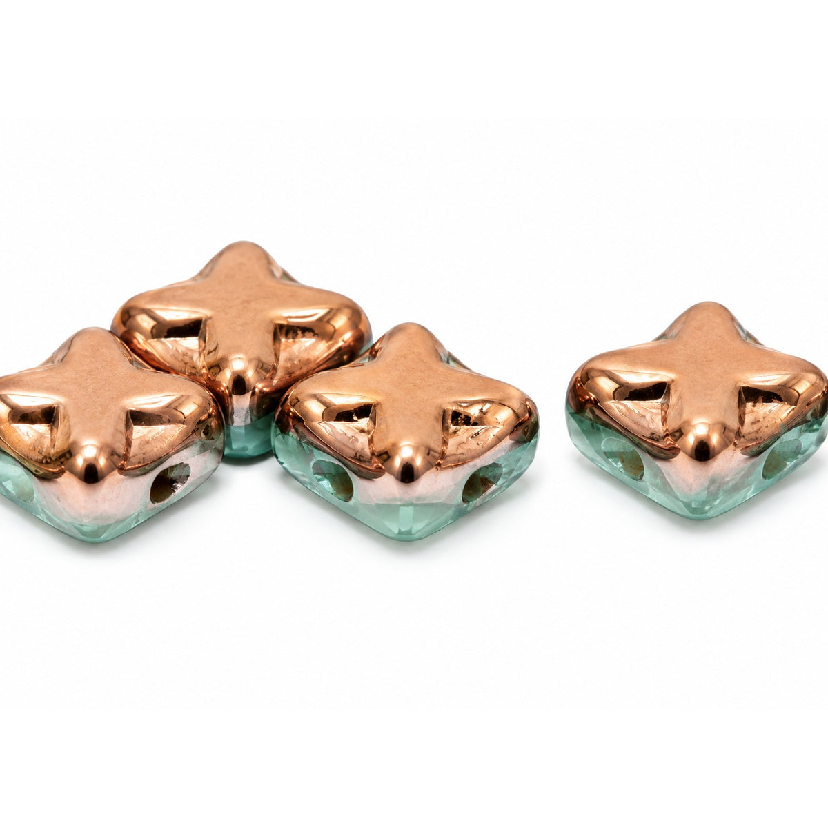 Cross Diagonal Square Beads, Turquise Rose Gold Capri (63110-27101), Glass, Czech Republic