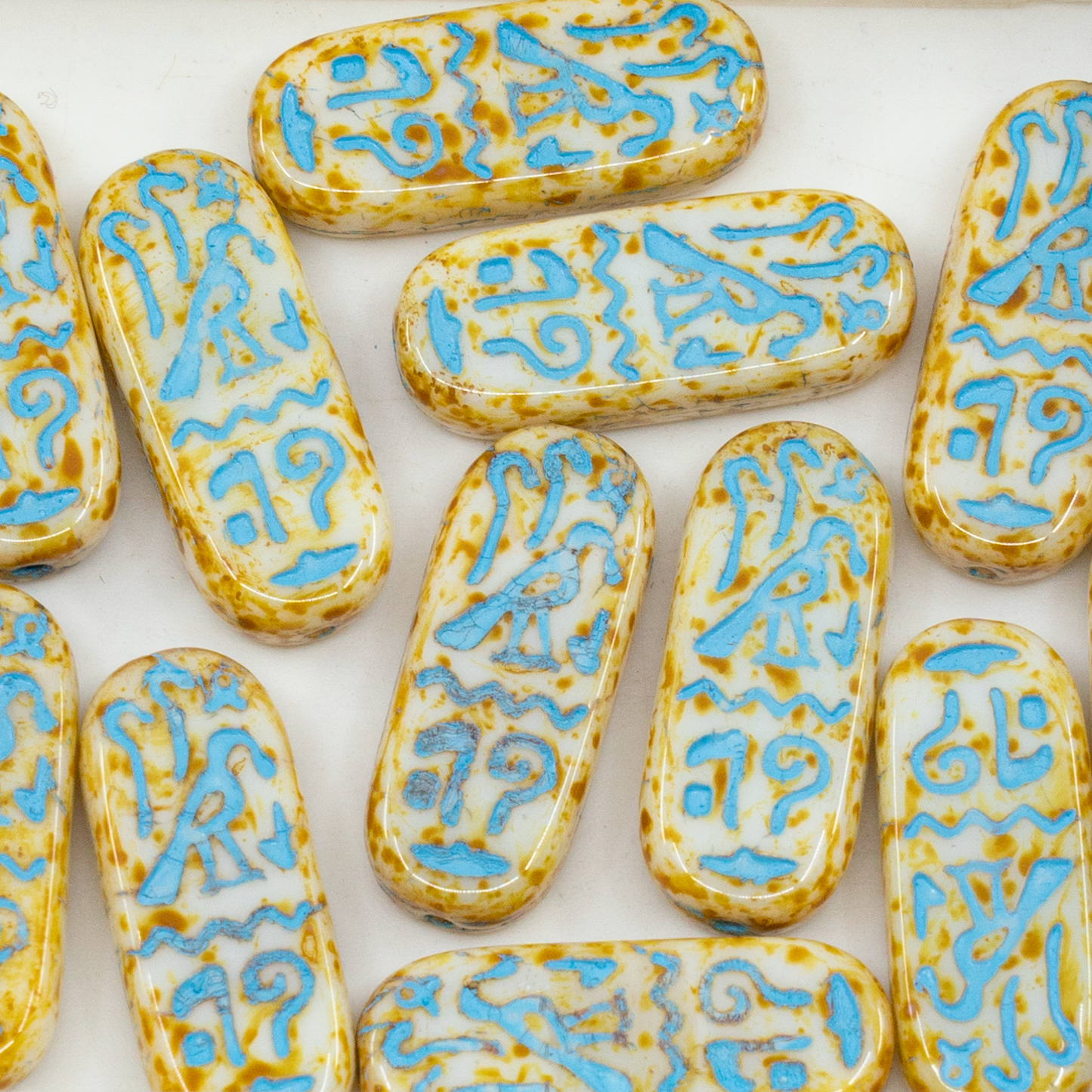 OUTLET 250g Egypt Rectangle Beads, 25 x 10 mm, White Travertin Light Blue Lined (02010-86800-54308), Glass, Czech Republic