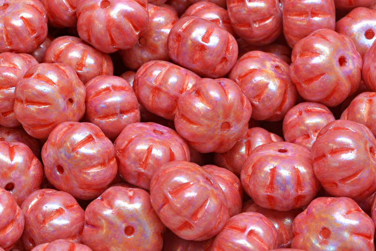Pumpkin Beads, White Red Vega Iris (R2932-15781), Glass, Czech Republic