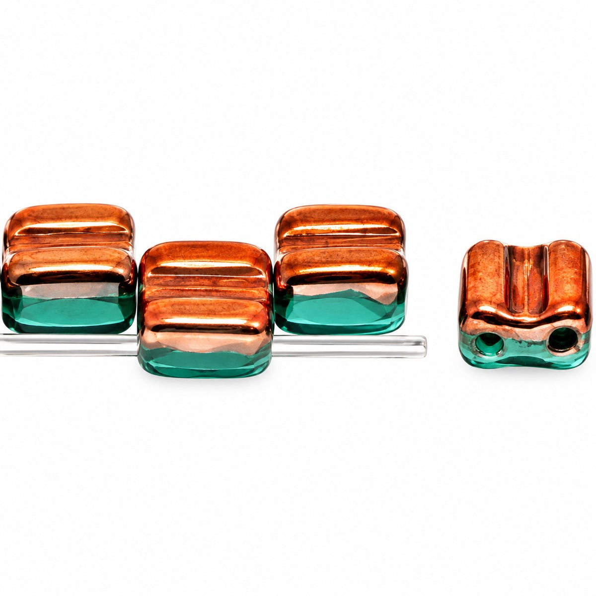 Silky 2-Hole Square Beads, Turquise Rose Gold Capri (63120-27101), Glass, Czech Republic