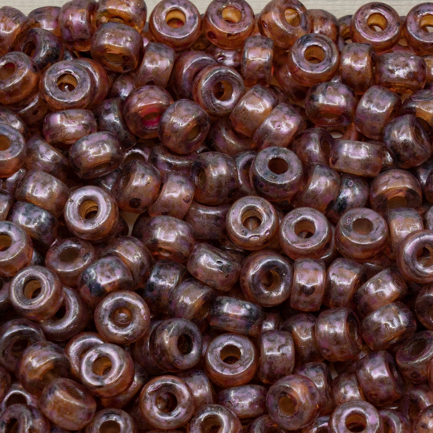 アウトレット 250g ポニーベーグルビーズ(大穴)、6 x 6 mm、クリスタルピンクベージュラスタースポット(00030-65328)、ガラス、チェコ共和国