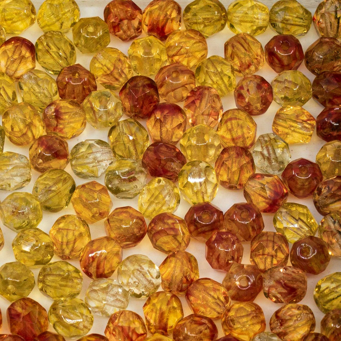 アウトレット 250g ファセットラウンドファイアポリッシュビーズ、6 x 6 mm、モスオレンジレッド (00030-81800)、ガラス、チェコ共和国