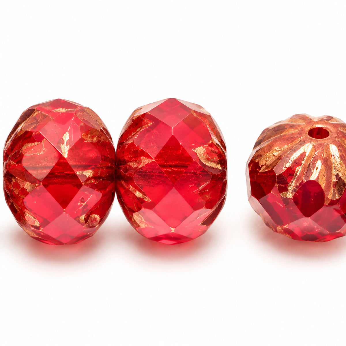 Special Cut Faceted Fire Polished Beads, Transparent Red Luster Violet Full Coated (90090-14496), Glass, Czech Republic