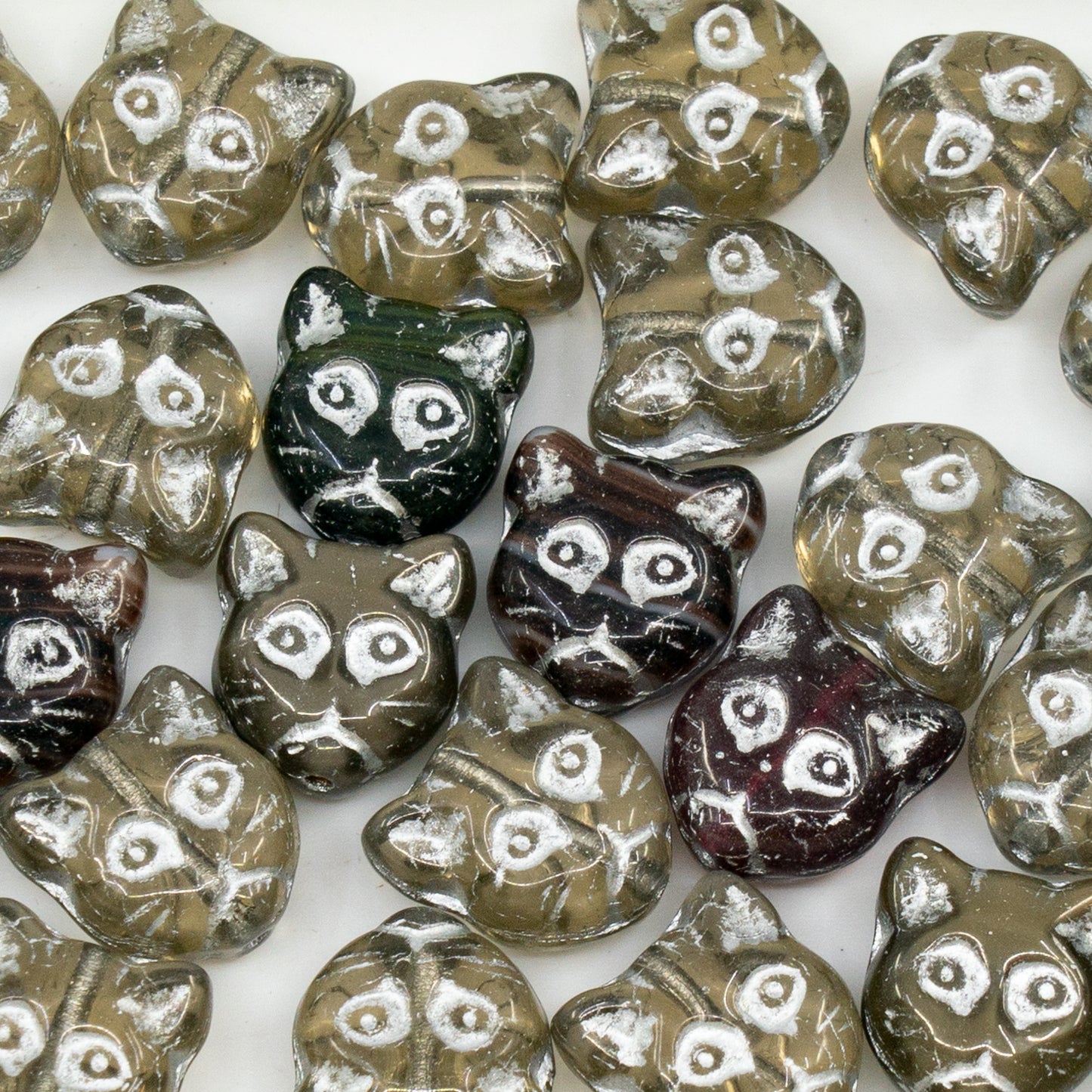 OUTLET 10 grams Cat Muzzle Beads, 13 x 13 mm, Gray Silver Lined (40010-54301), Glass, Czech Republic