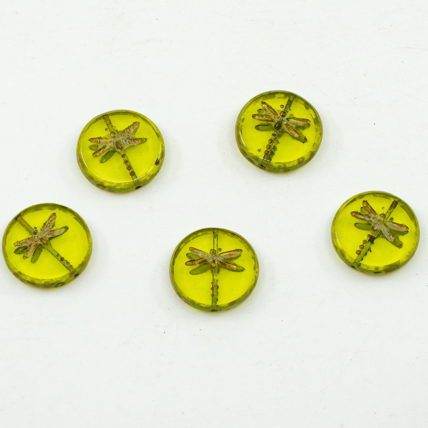 OUTLET 10 grams Table Cut Dragonfly Beads, 17 x 17 mm, Green Travertin (GREEN-86800), Glass, Czech Republic