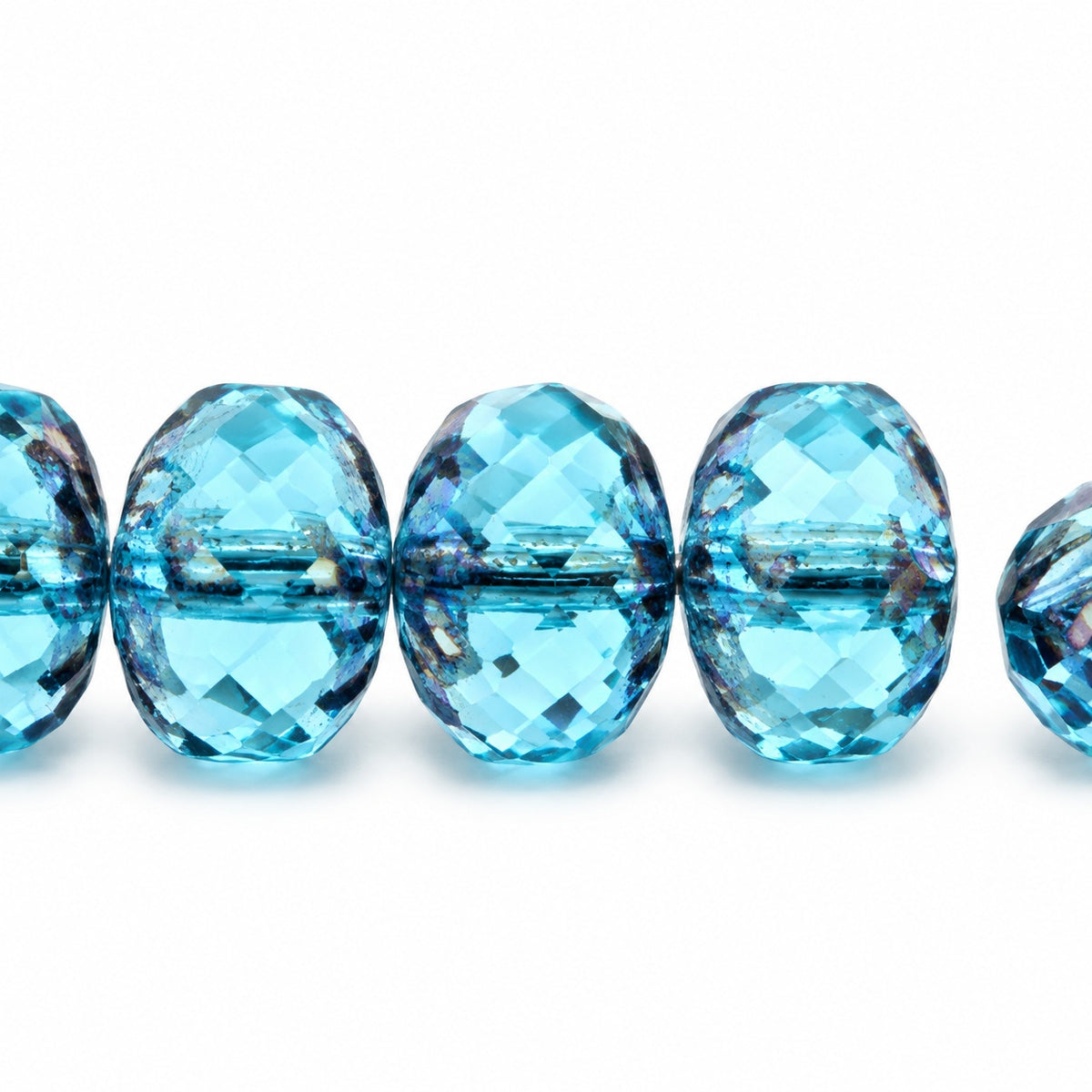 Special Cut Faceted Fire Polished Beads, Transparent Aqua Bronze (60020-14415), Glass, Czech Republic