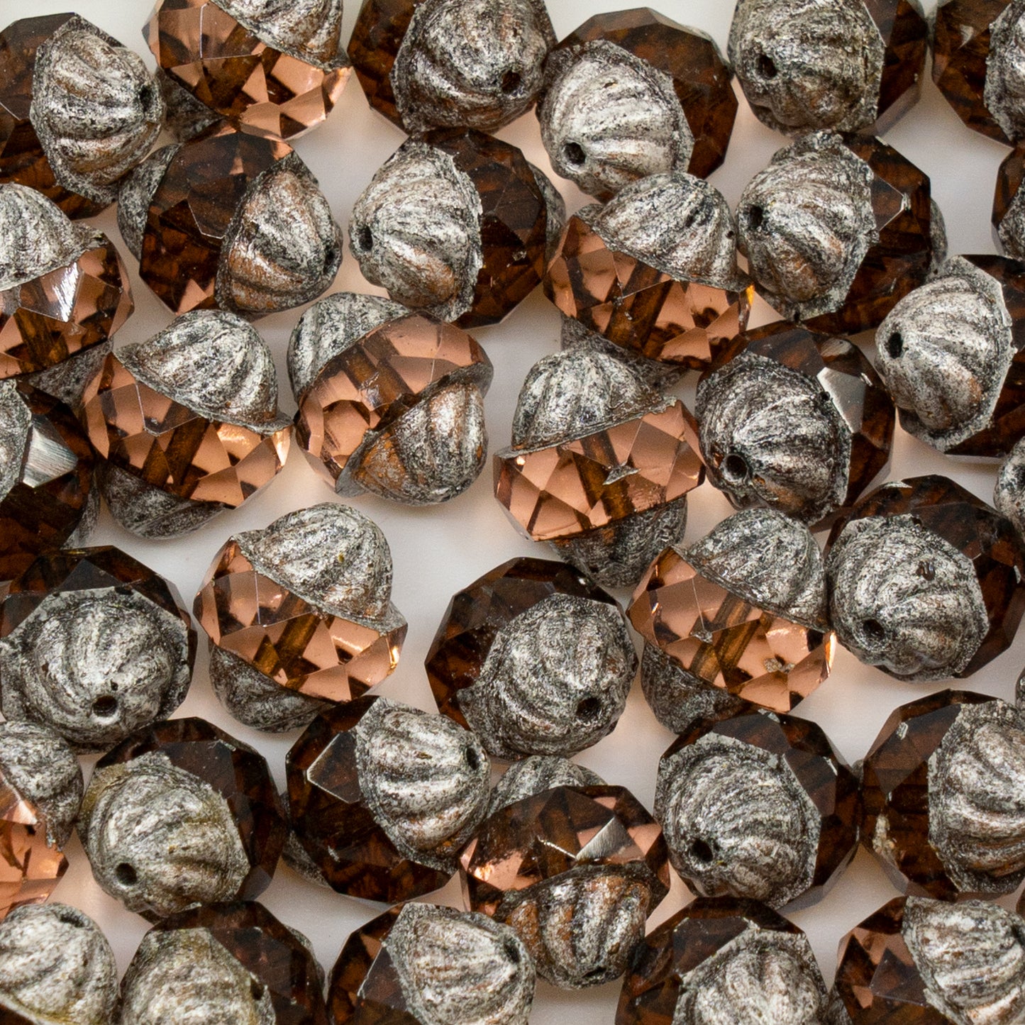 アウトレット 10グラム ファセットスペシャルカットビーズ、11 x 10 mm、透明ピンクアンティークシルバーパティーナ(70110-81002)、ガラス、チェコ共和国