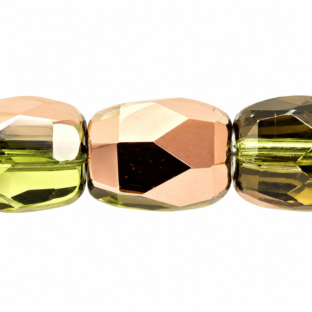 Faceted Fire Polished Beads Special Cut, Transparent Green Rose Gold Capri (50230-27101), Glass, Czech Republic