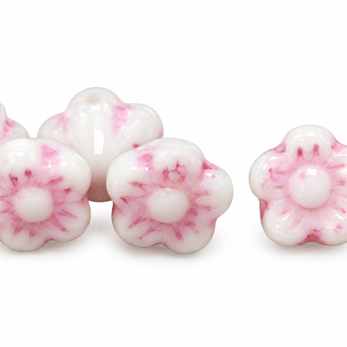 Forget Me Not Beads, White Pink Lined (02010-54321), Glass, Czech Republic