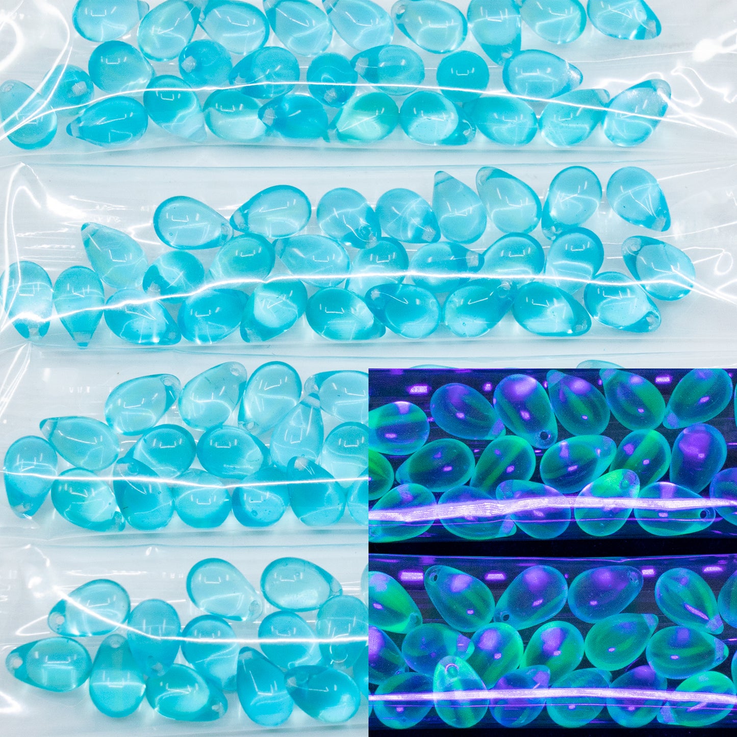 OUTLET 10 grams Drop Beads, 6 x 9 mm, Turquoise (57601), Glass, Czech Republic