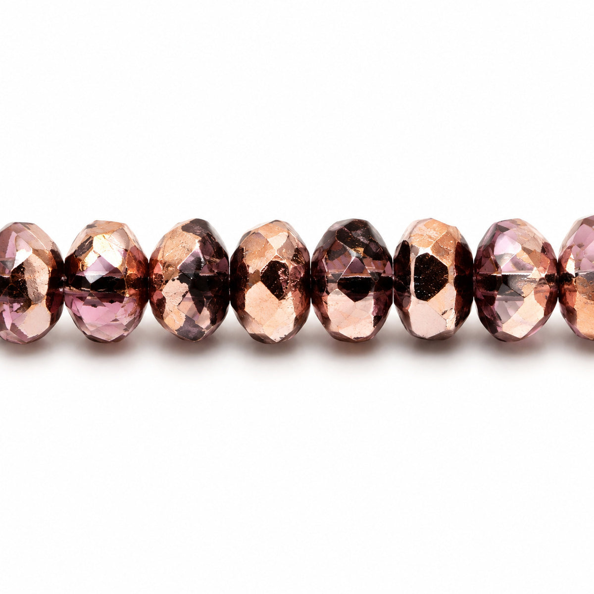 Special Cut Faceted Fire Polished Beads, Amethyst Rose Gold Capri (20060-27101), Glass, Czech Republic