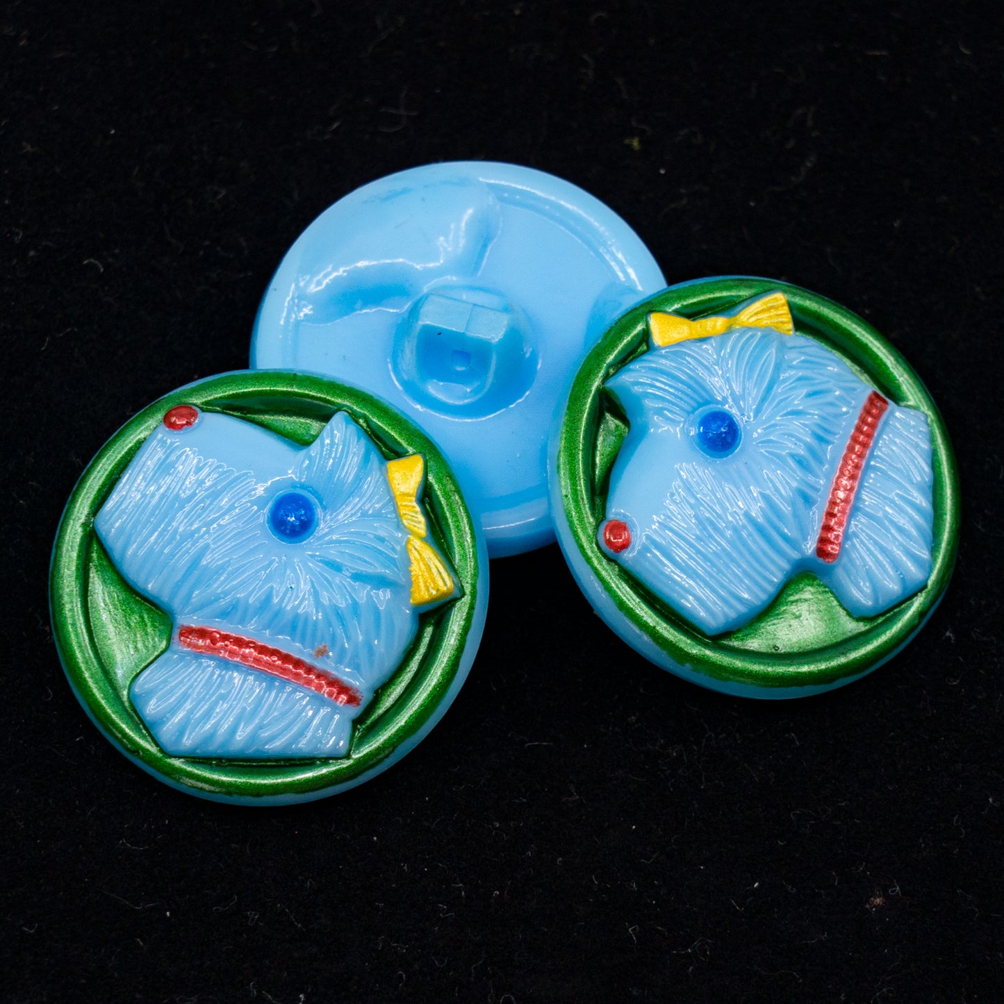 OUTLET 1 pcs Handmeade Buttons, s10 x 22 mm, Green Dog Blue (reen-dog-blue), Glass, Czech Republic