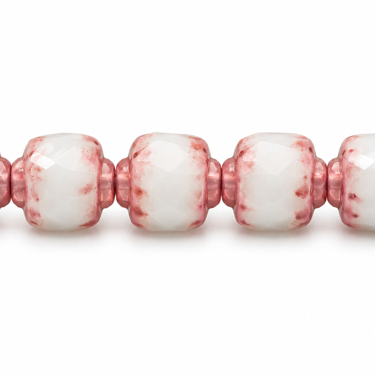 Cathedral Faceted Fire Polished Beads, Chalk White Terracotta Red (03000-15495), Glass, Czech Republic