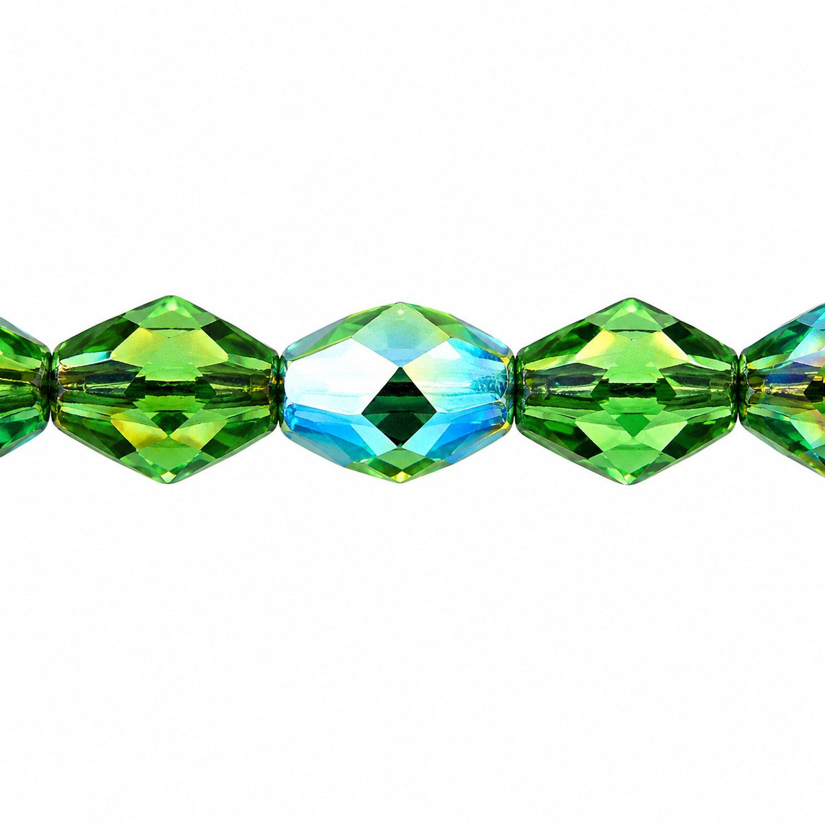 Oval Faceted Beads, Transparent Green Ab (50020-28701), Glass, Czech Republic