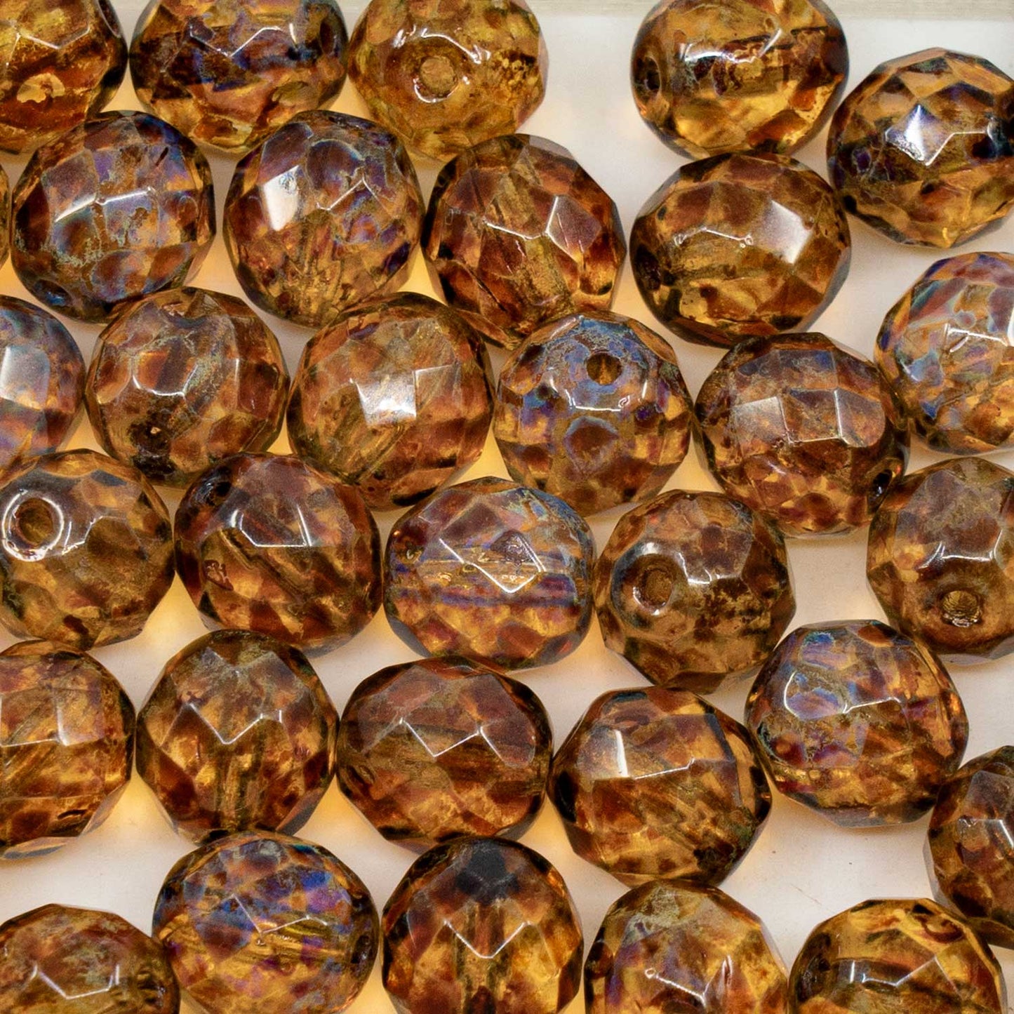 アウトレット 250g ファセットラウンドファイアポリッシュビーズ、10 x 10 mm、20031 Travertin (00030-81800)、ガラス、チェコ共和国