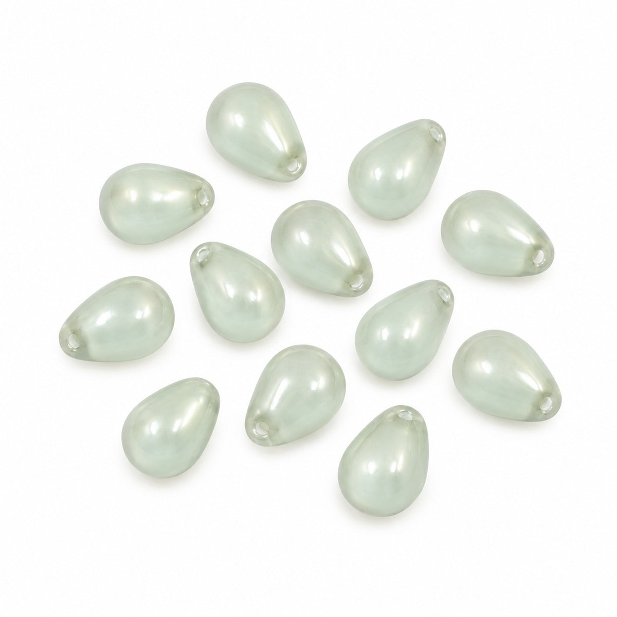 Drop Beads, Opal White Luster Green Full Coated (01000-14457), Glass, Czech Republic
