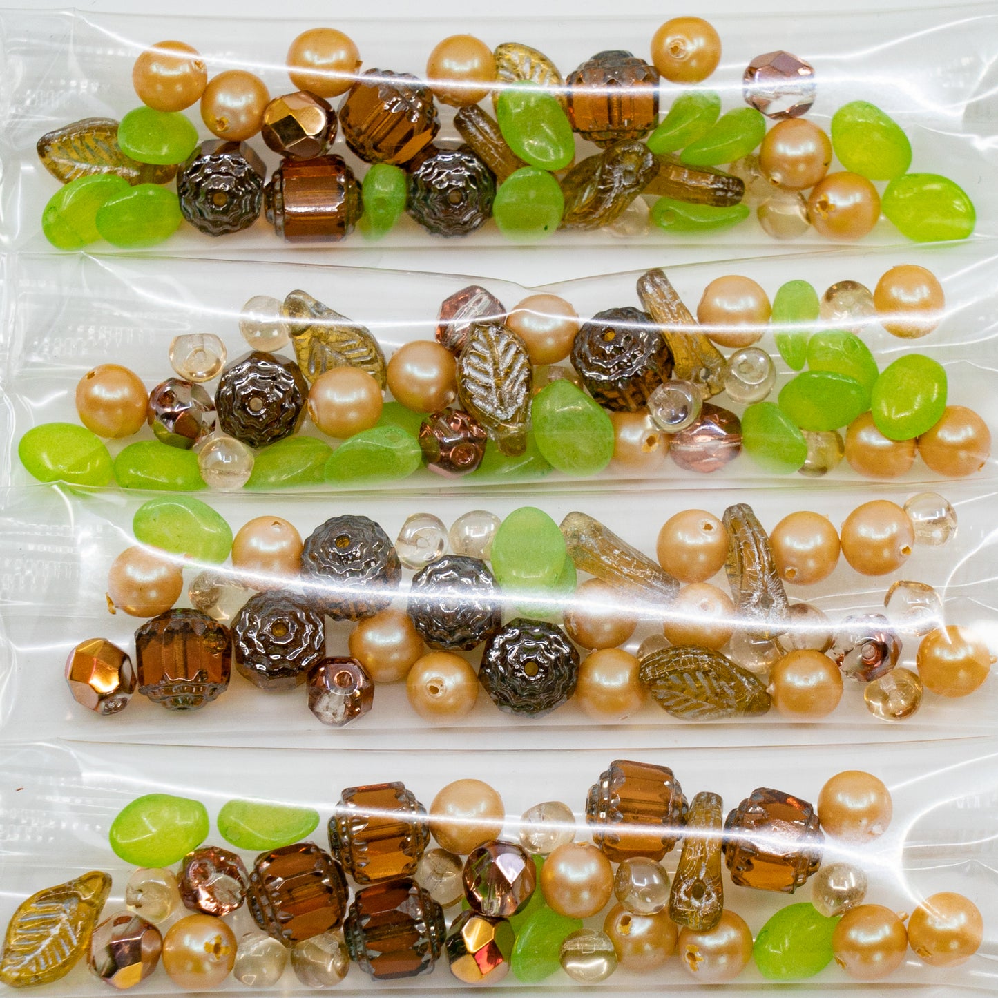 OUTLET 10 grams Filigree Teardrop Beads, size mix, Green Beige Mixed Colors (Green Beige Mix), Glass, Czech Republic