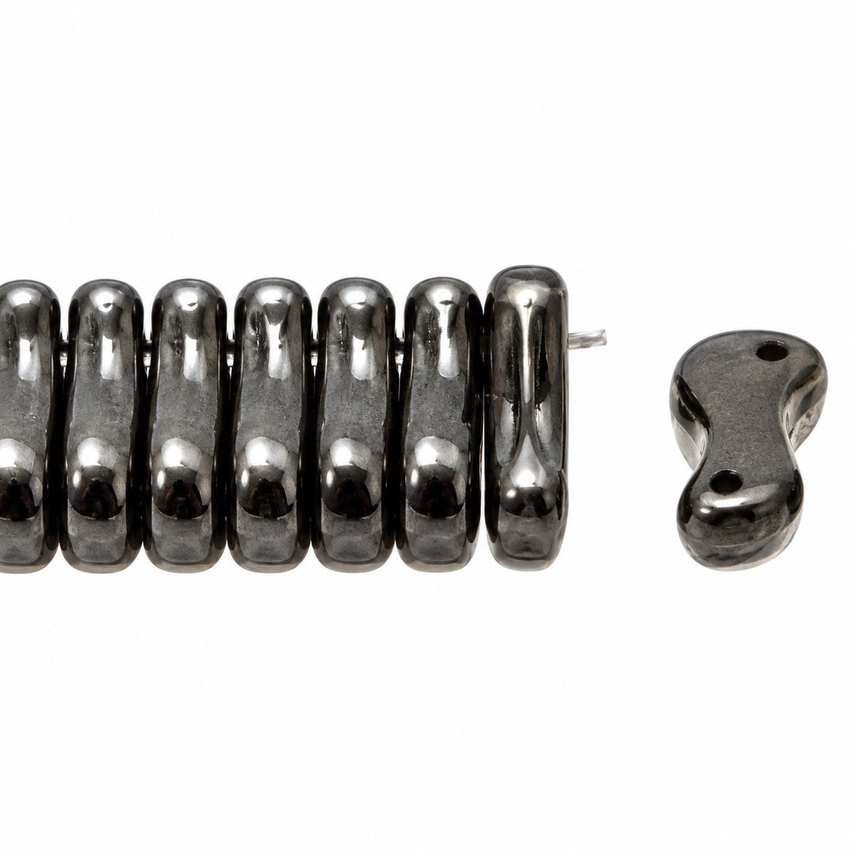 2-Hole Pressed Beads, Black (23980), Glass, Czech Republic