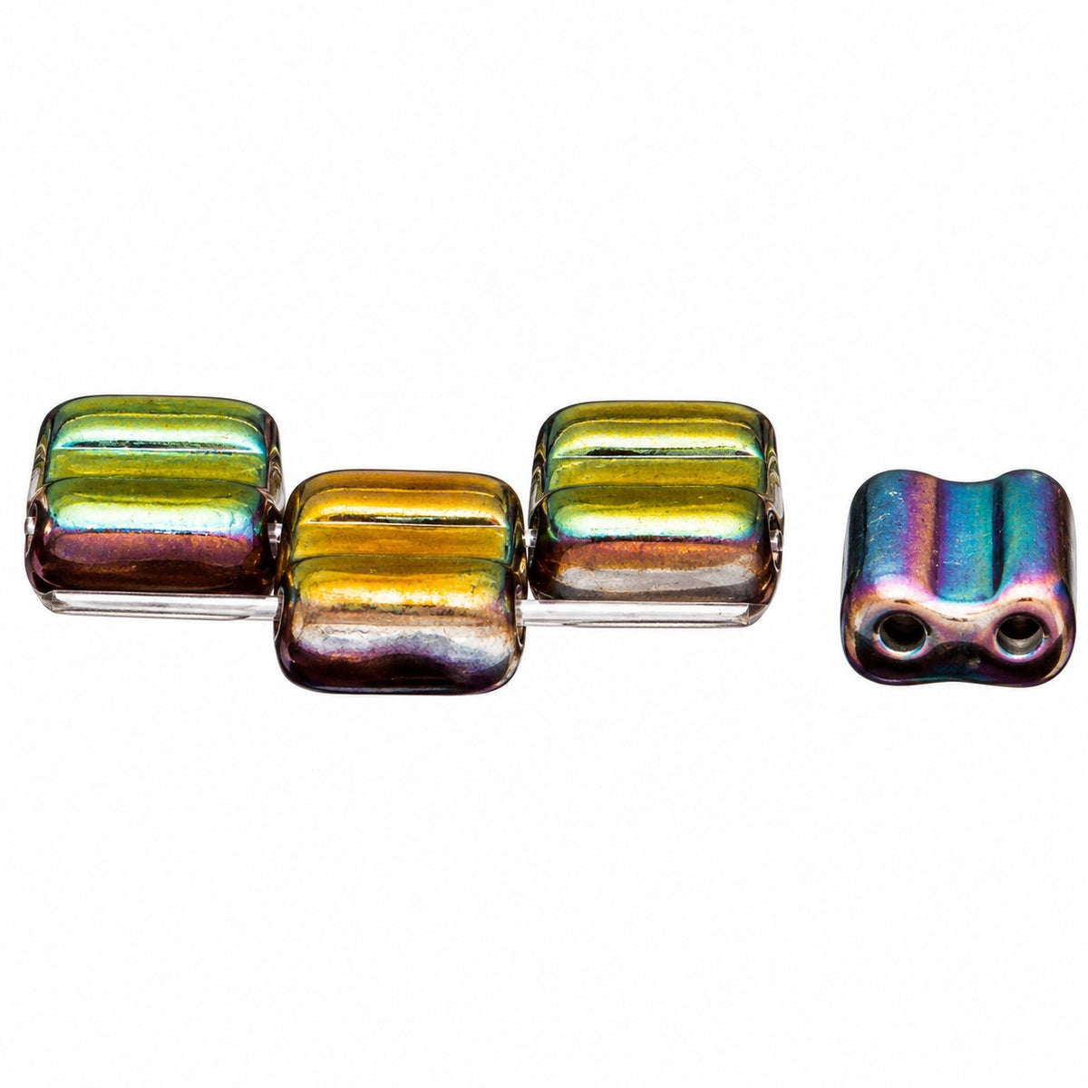 Silky 2-Hole Square Beads, Transparent Red Matte Crystal Vitrail Medium Coating (90100-84110-28101), Glass, Czech Republic