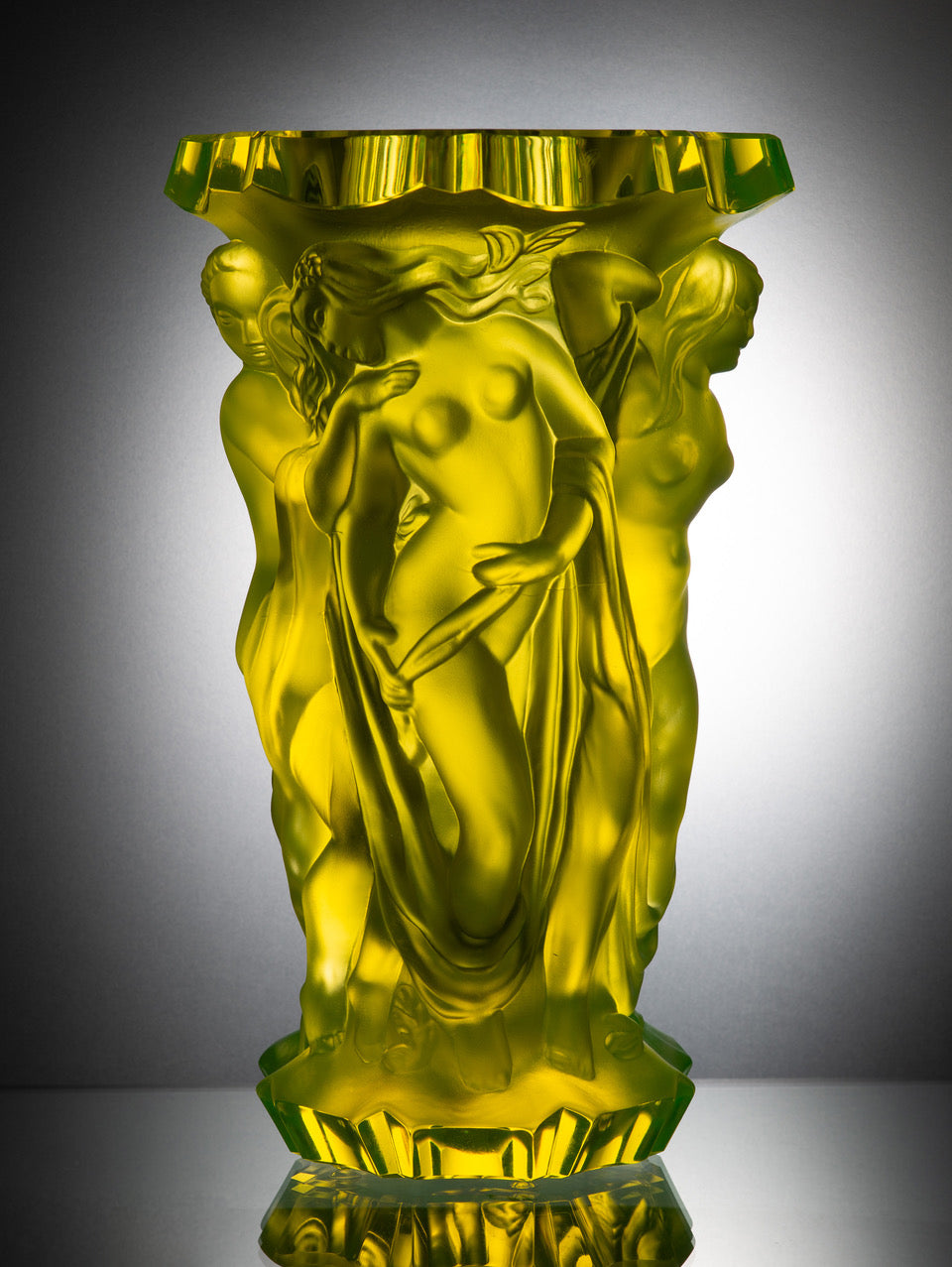 Nymphs Vase – Uranium Art Glass, Czech Republic, OUTLET