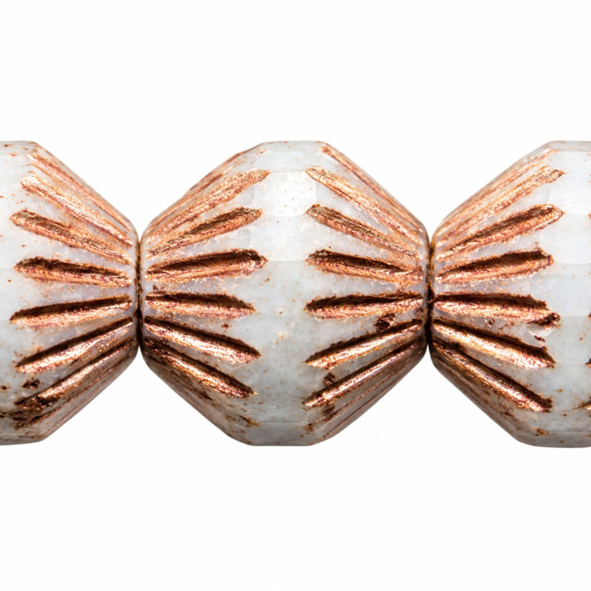 Fire Polished Faceted Lanthern Beads, Chalk White Copper Lined (03000-54318), Glass, Czech Republic
