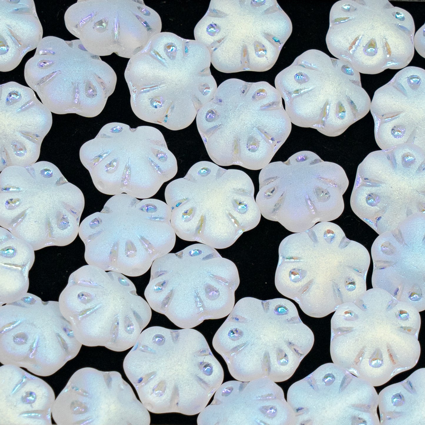 OUTLET 250g/50g Folklore Flower Beads, 11 x 11 mm, Crystal Matte Ab (00030-84100-28701), Glass, Czech Republic