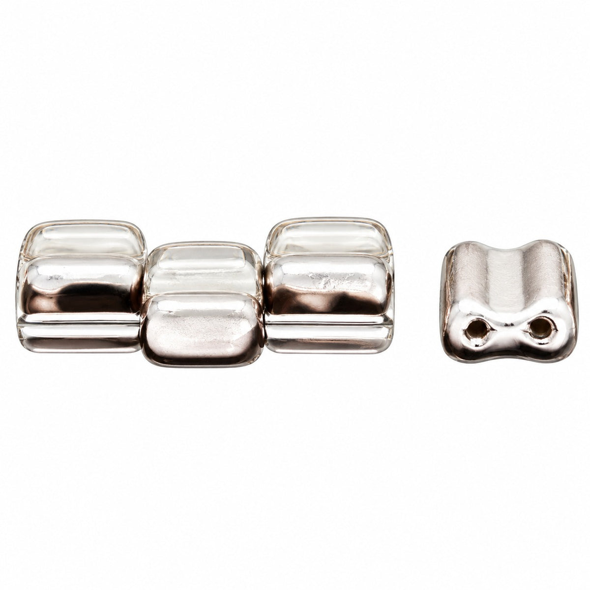Silky 2-Hole Square Beads, Ruby Red Matte Crystal Silver Half Coating (90080-84110-27001), Glass, Czech Republic