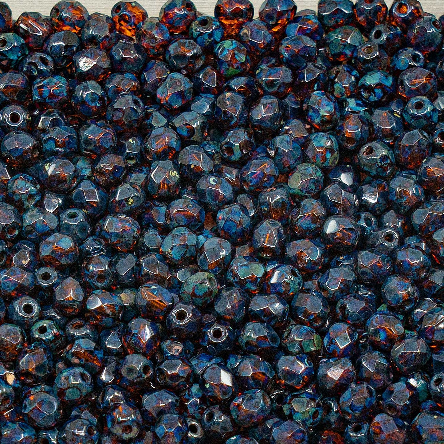 アウトレット ファセットラウンドファイアポリッシュビーズ、4 x 4 mm、透明オレンジトラバーチン(90020-86800)、ガラス、チェコ共和国