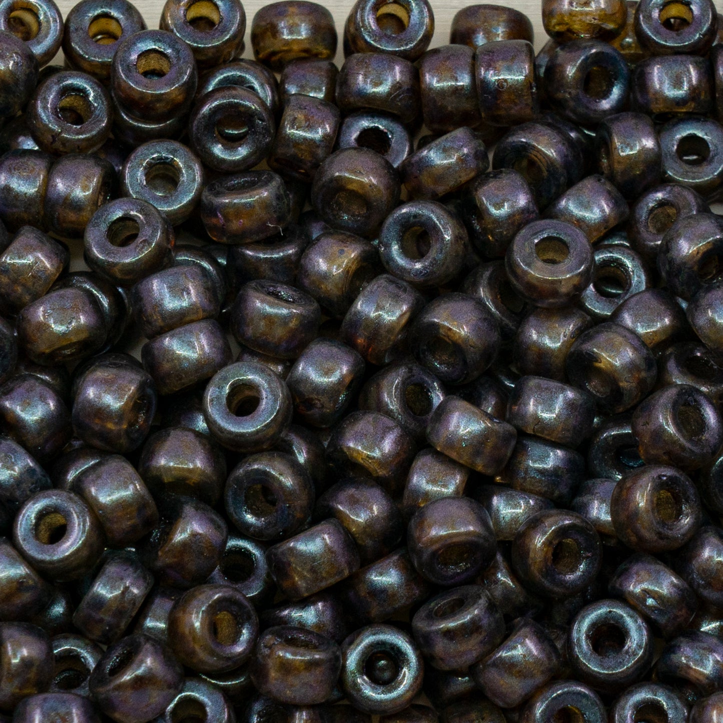 アウトレット 250g ポニーベーグルビーズ(大穴)6 x 6 mm クリスタルパープルブラウンラスタースポット(00030-65328)ガラス製、チェコ共和国