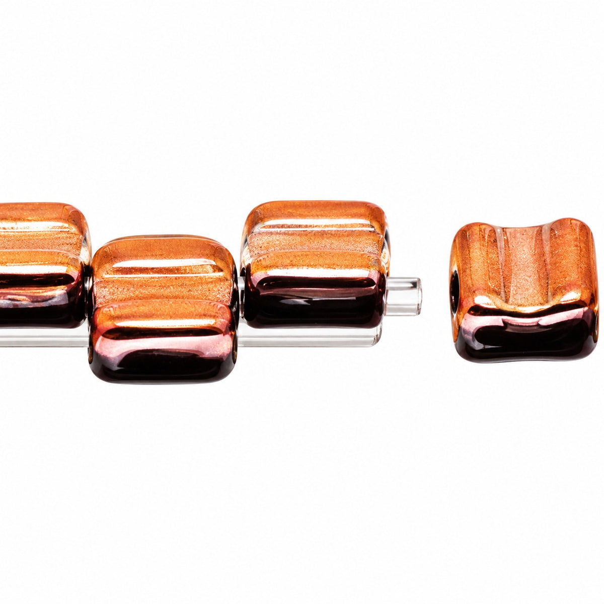 Silky 2-Hole Square Beads, Black Rose Gold Capri (23980-27101), Glass, Czech Republic