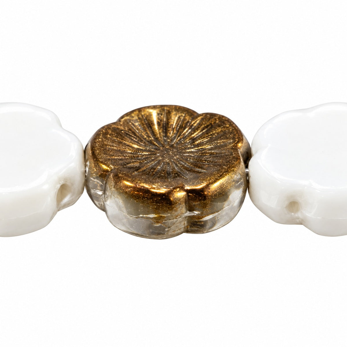 Hawaii Pressed Beads, Chalk White Crystal Bronze Capri (03000-22601), Glass, Czech Republic