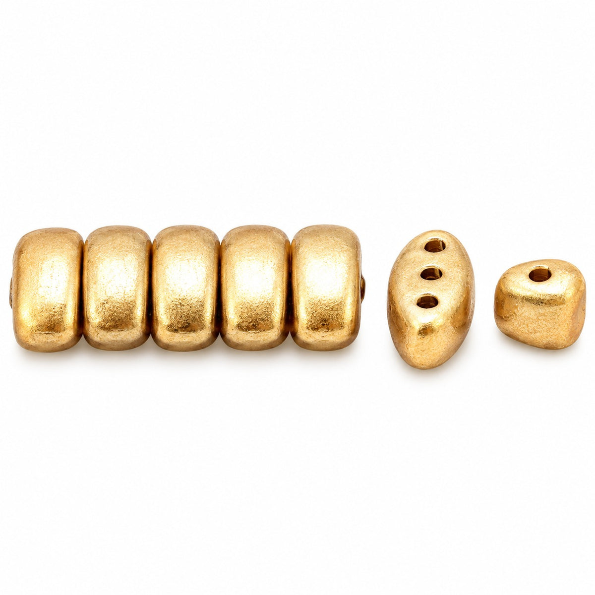 3-Hole Pressed Oval Beads, Crystal Aztec Pale Gold (00030-01710), Glass, Czech Republic