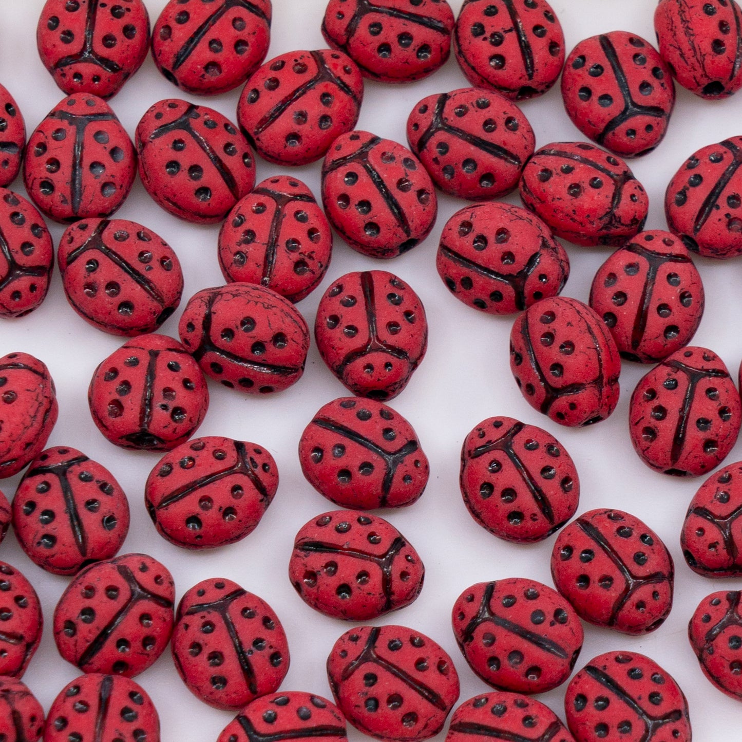 OUTLET 250g/50g Ladybird Beads, 10 x 7 mm, Red Matte Black Lined (93180-84100-46441), Glass, Czech Republic