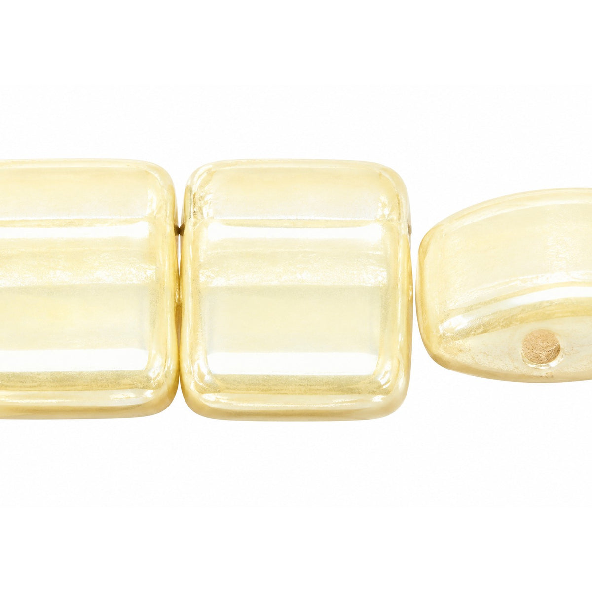 Rectangle 2-Hole Beads, White Luster Cream (02010-14401), Glass, Czech Republic