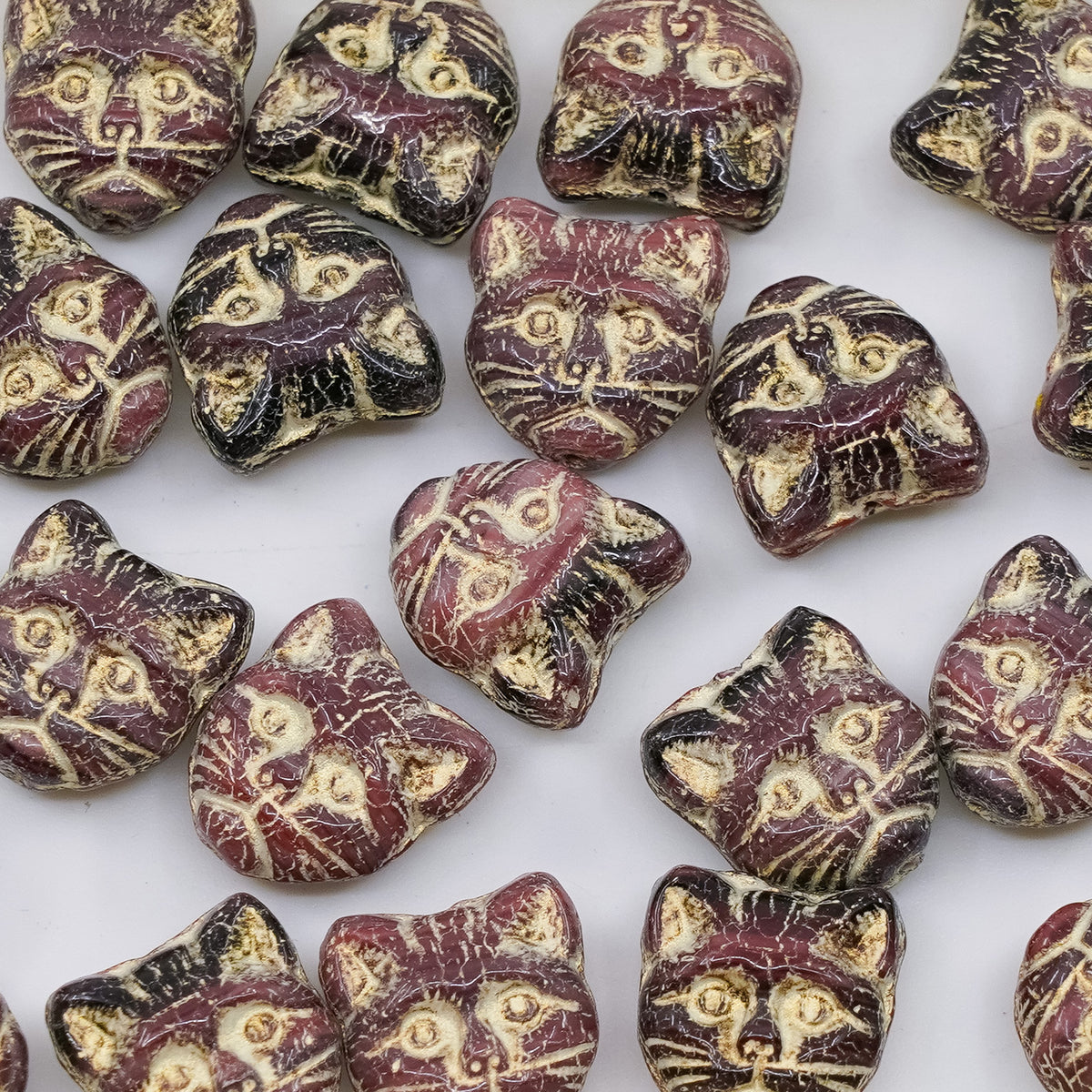 OUTLET 10 grams Cat Muzzle Beads, 13 x 13 mm, Purple Beige (purple-beige), Glass, Czech Republic