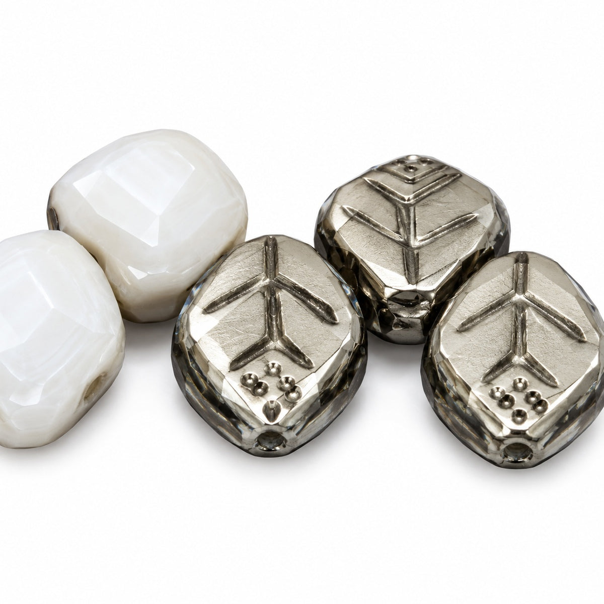Small Leaf Pressed Beads, White Chrom (02010-27401), Glass, Czech Republic