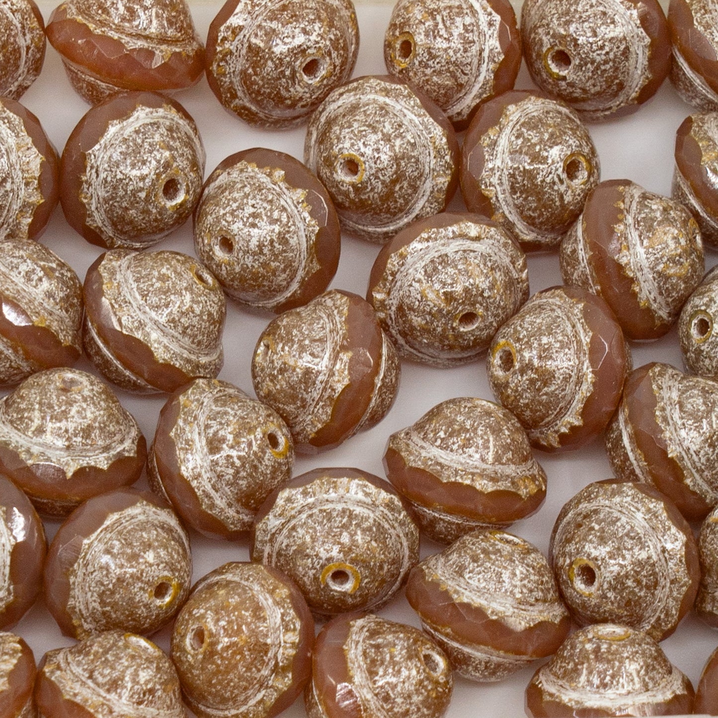 アウトレット 10グラム ファセットスペシャルカットビーズ、10 x 12 mm、オパールピンクアンティークシルバーパティーナ(71010-81002)、ガラス、チェコ共和国