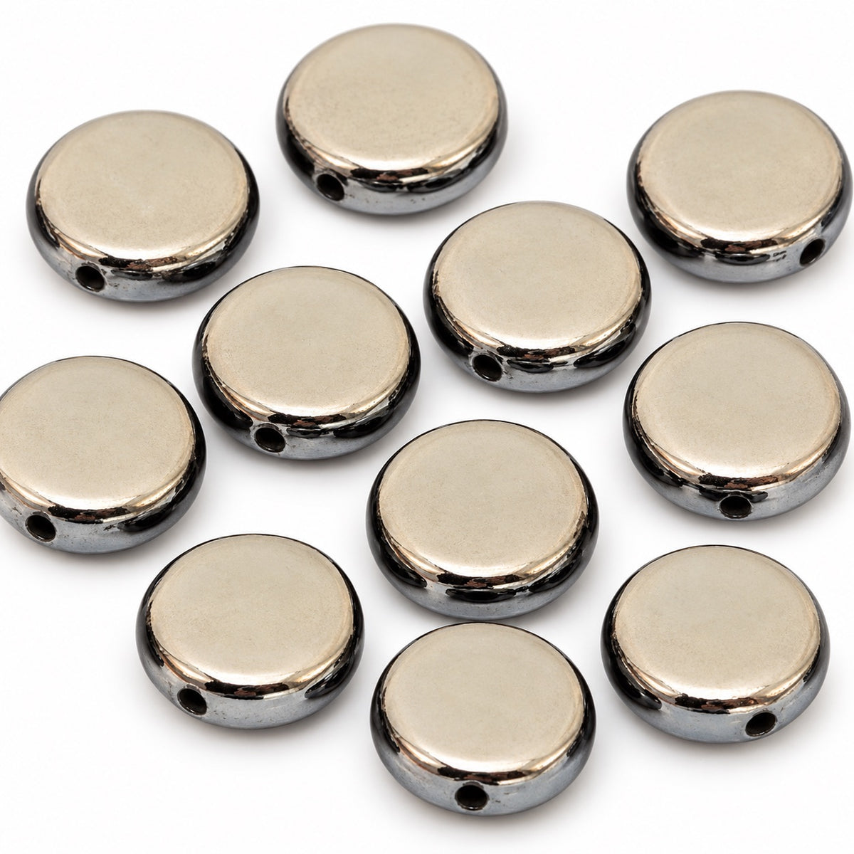 Flat Round Coin Beads, Black Chrom (23980-27401), Glass, Czech Republic