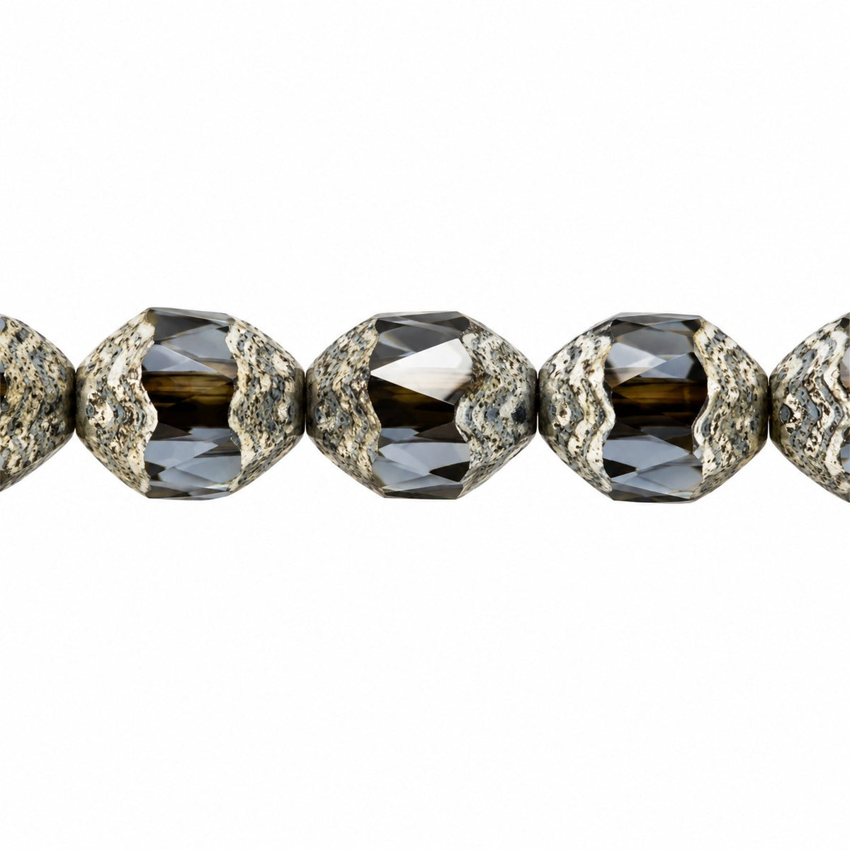 Special Cut Faceted Fire Polished Beads, Transparent Dark Blue Antique Silver Patina (30330-81002), Glass, Czech Republic