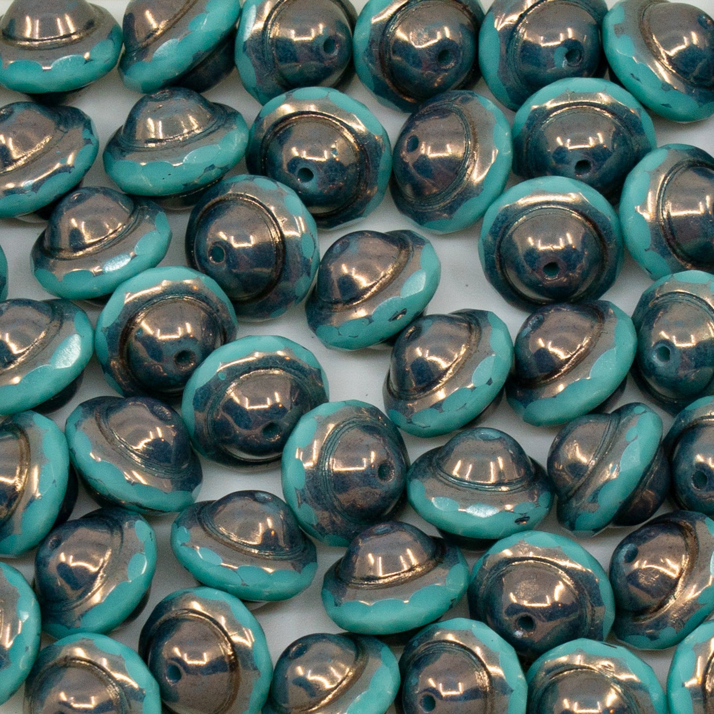 OUTLET 10g Faceted Special Cut Beads, 8 x 10 mm, Turquise Bronze (63120-14415), Glass, Czech Republic